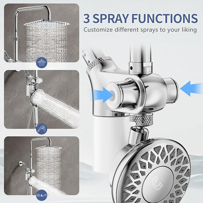 Regadera de lluvia filtrada SINGSUO con combinación de regadera manual (cromo) | Regadera dual de alta presión con filtro para agua dura, juego moderno de regaderas dobles magnéticas y mango, barra elevadora miniatura 6