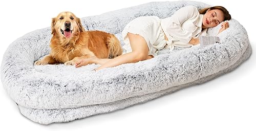 Cama humana para perro XL de 79 x 44 x 12.5 pulgadas, cama ortopédica compartida para perros para adultos y mascotas, cama de piel sintética de gran