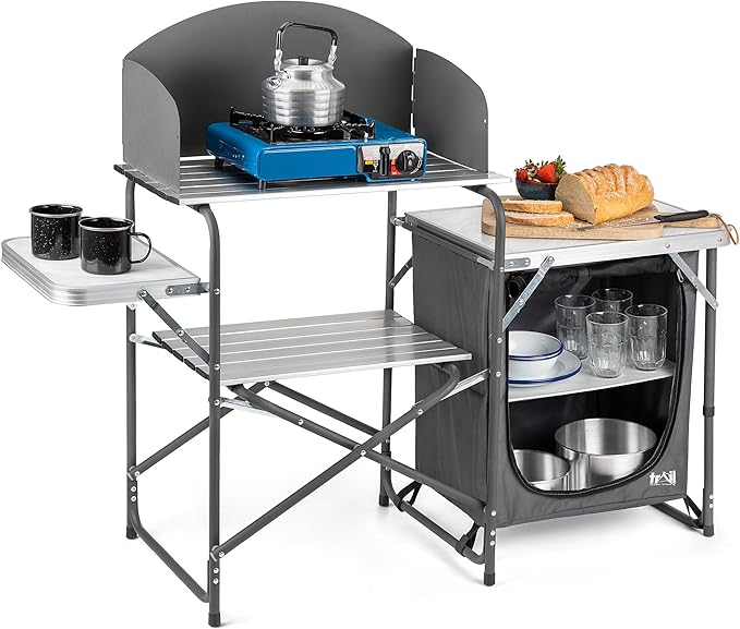 Trail Outdoor Leisure Camping Kitchen Stand With Windshield, Folding
