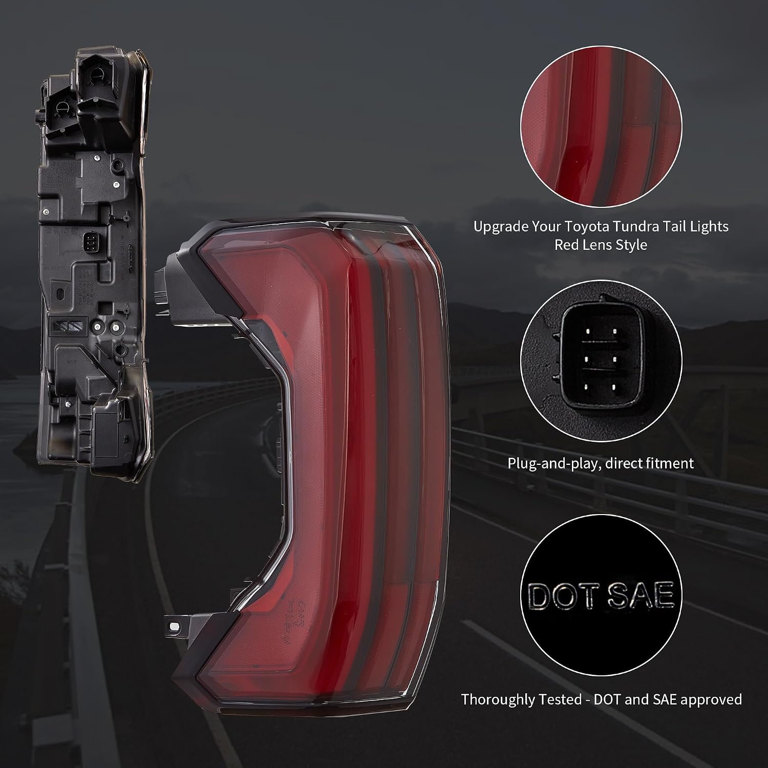 VLAND LED Tail Lights Compatible For 2022 2023 2024 Tundra, With Reverse Running Brake Turning Function Rear Lamps, Red Turn Signal, Red Lens Style
