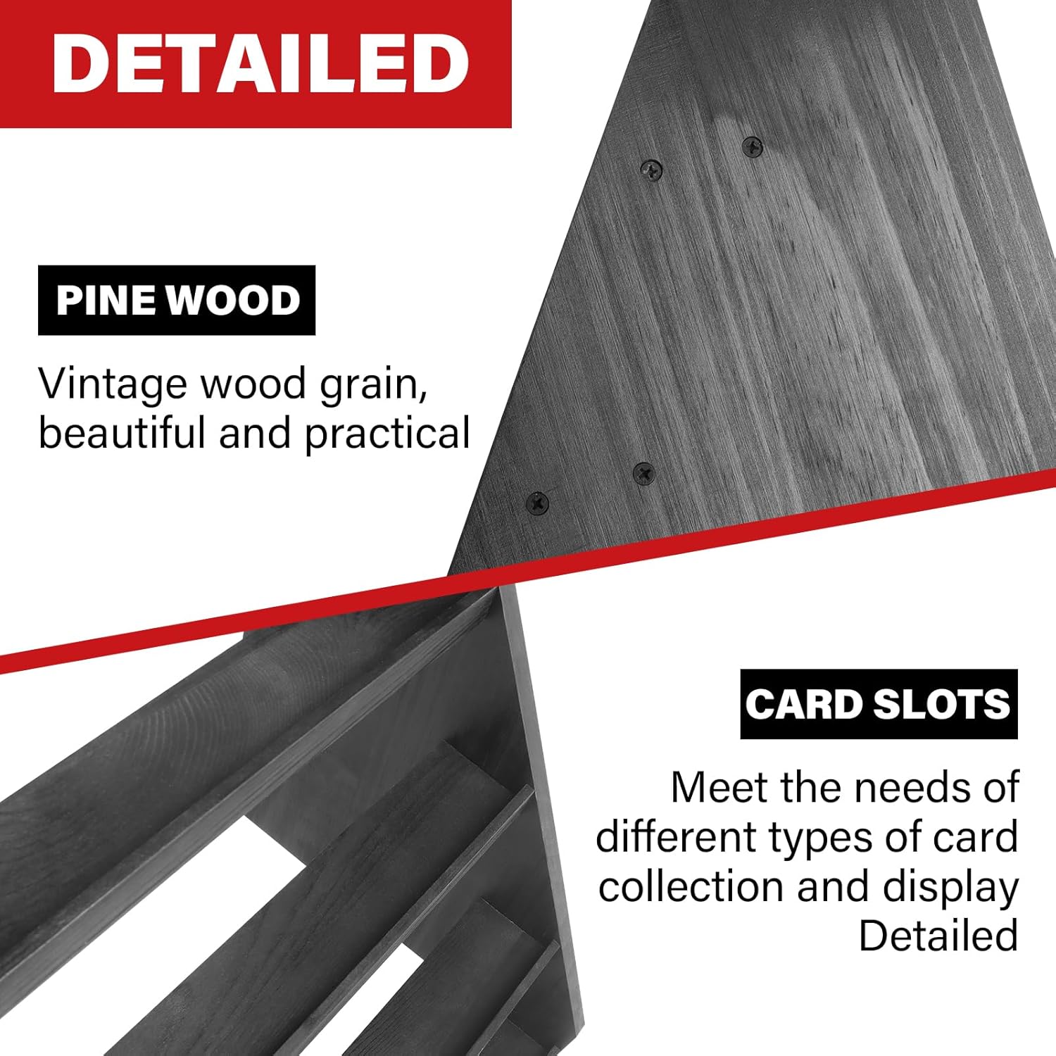 5-Tier Card Display Stand,Wood Trading Card Display for Graded Cards,Sports Card Display Case for PSA CGC SGC BGS Slabs - Large Capacity Graded Card Display for Collectors (Black)