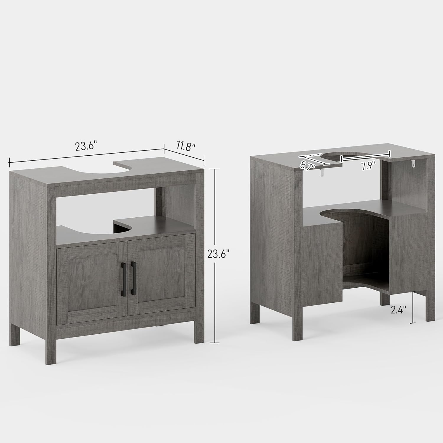 kleankin Pedestal Sink Storage Cabinet, Bathroom Under Sink Cabinet with 2 Doors and Open Shelf, Bathroom Vanity, Gray
