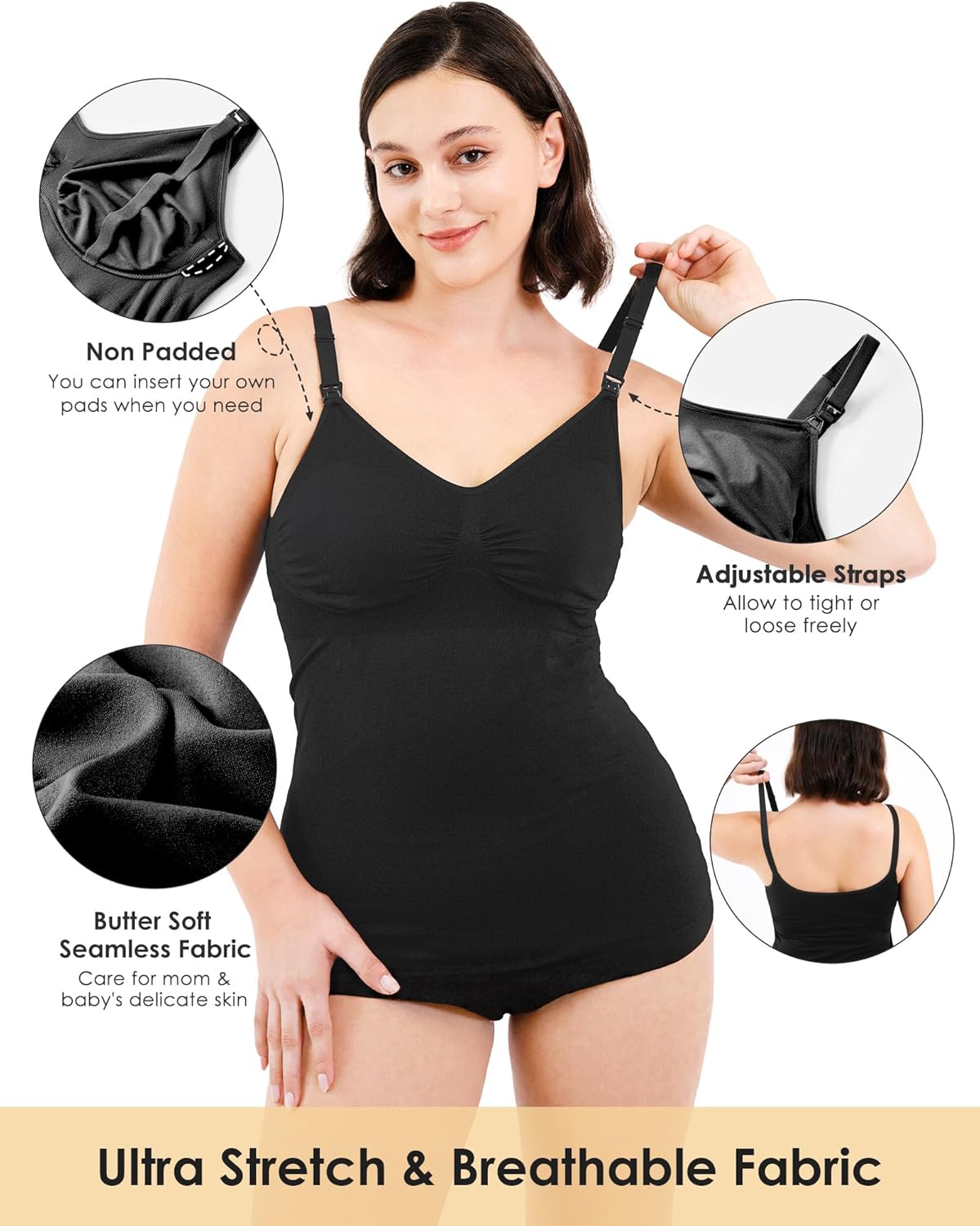 HOFISH Support Nursing Tank Tops for Breastfeeding, Comfort Stretch Maternity Camisoles - Image 2