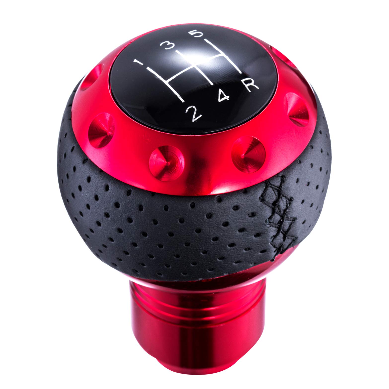 Arenbel 5 Speed Leather Car Shifter Handle Manual Gear Stick Shift Lever Knobs Replacement Fit Most MT Trucks Vehicles, Red