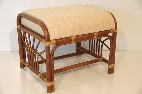 Miniatura 6 de Lounge - Juego de 2 silla mecedora giratoria de Java mimbre de ratán natural hecha a mano y otomana con cojín crema coñac