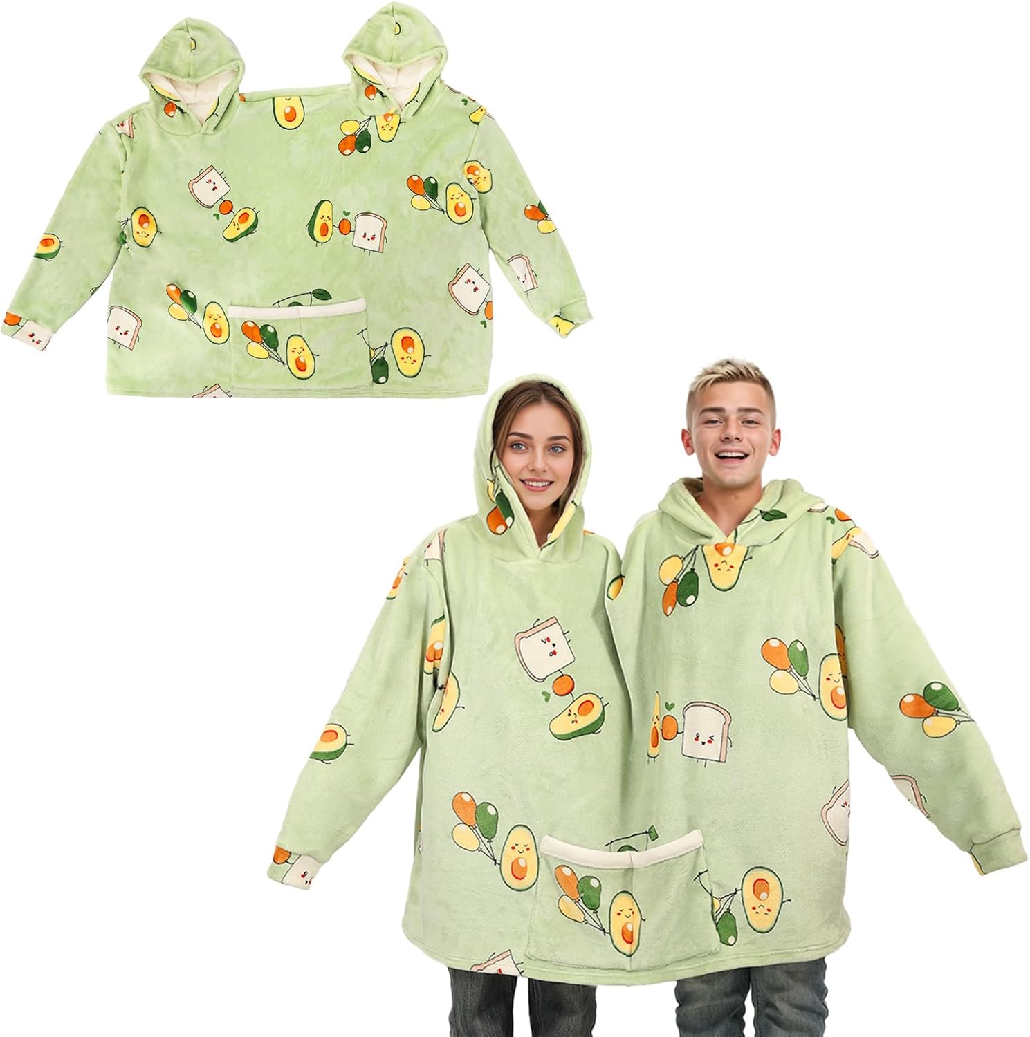 nezababy Matching Couples Pajamas Hoodies Funny Couple Onesies Two Person Flannel Blanket Clothes for Adult Bf and Gf