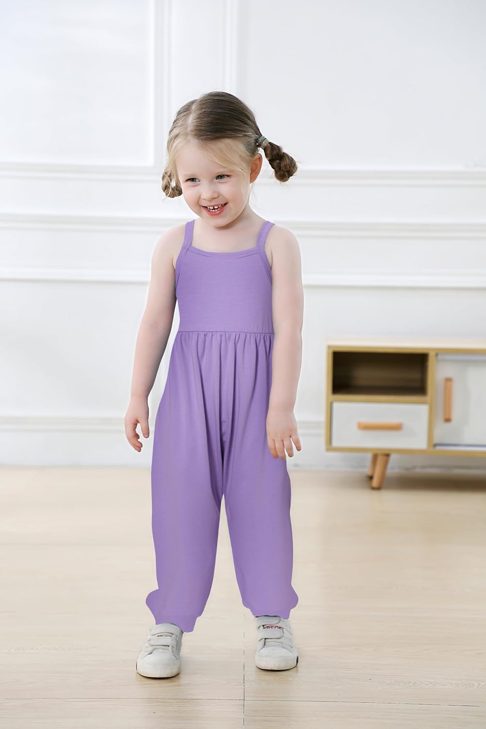 Vieille Toddler Girls Sleeveless Jumpsuits Spaghetti Strap Romper Clothes Long Pants with Pockets 2-8 Years