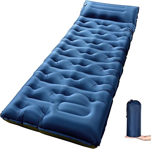 Miniatura 1 de KASBAH Colchoneta de dormir para campamento, extra ancha de 6 pulgadas de grosor, inflable, con bomba de pie y almohada integradas, equipo