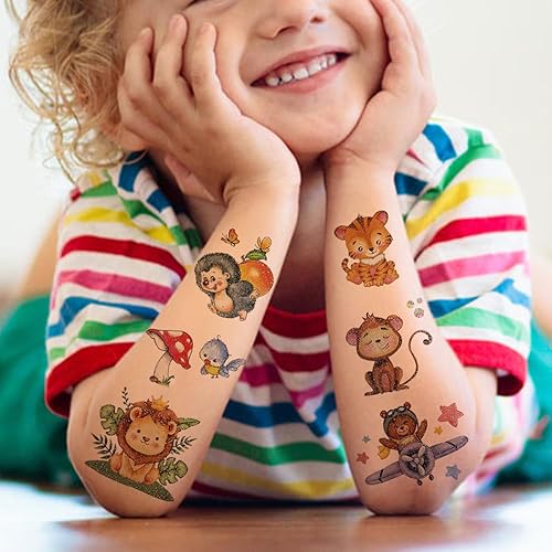 Miniatura 5 de CHARLENT 140 estilos de purpurina de animales del zoológico tatuajes temporales para suministros de fiesta de niños, 14 hojas de tatuajes de