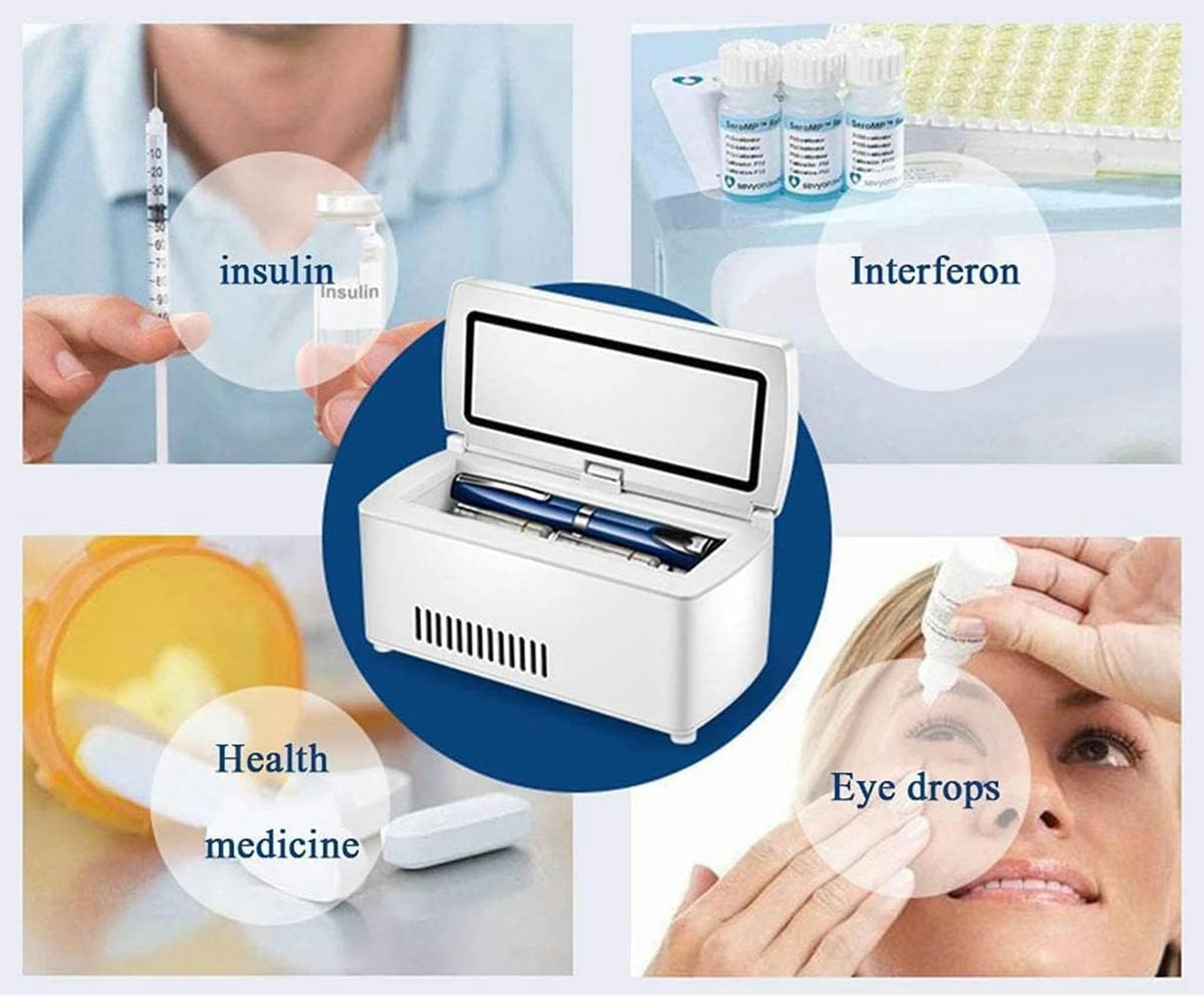 Mini refrigerador para diabéticos de Viaje Refrigerador de insulina Refrigerador portátil para medicamentos Estuche de enfriamiento de medicamentos Compacto para automóvil 2-8 ℃ Caja refrigeradora p