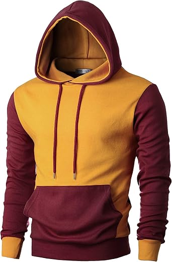 Ohoo Mens Color-Block Hooded Sweatshirt with Kangaroo Pocket Slim Fit Lightweight Pullover
