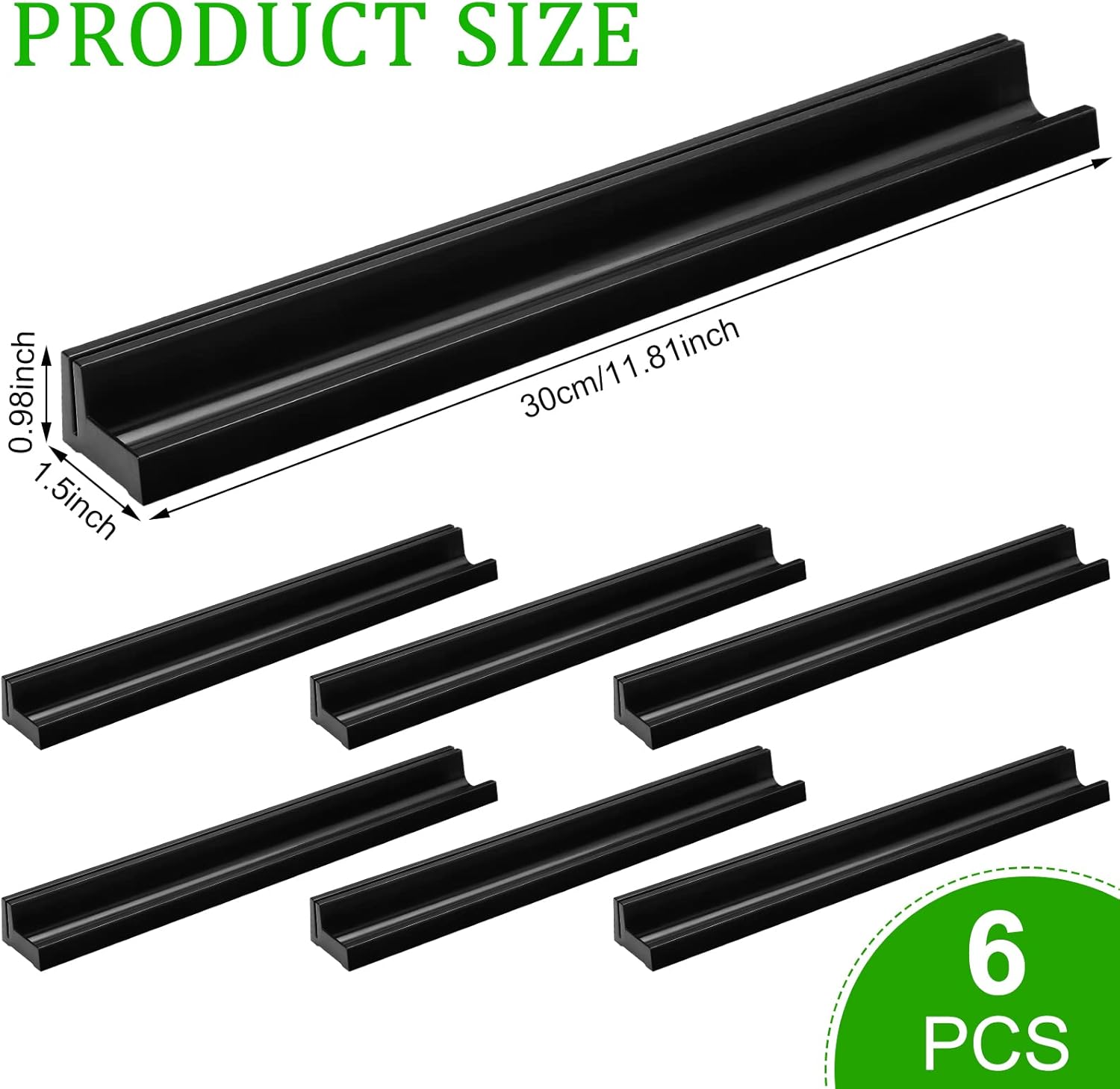 Teling 6 Pieces Name Plates Holder for Desk Self Adhesive and Removable Nameplate Stand with Pen Holder Black Plastic Name Tag Display with Adhesive Grip for Classroom School,1.5 x 12 x 1 Inch