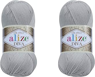 Alize Diva Yarn Hand Knitting Yarn 100% Microfiber Acrylic Yarn Alize Diva Silk Effect Thread Crochet Art Lace Craft Lot of 2 skeins 200gr 767 yds (355-Grey)