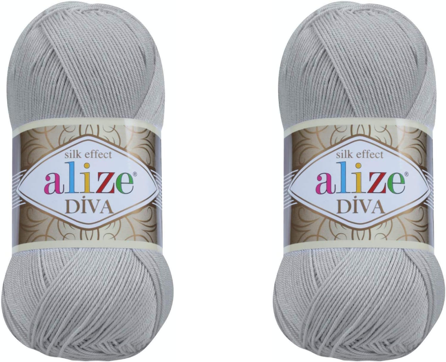 Alize Diva Yarn Hand Knitting Yarn 100% Microfiber Acrylic Yarn Alize Diva Silk Effect Thread Crochet Art Lace Craft Lot of 2 skeins 200gr 767 yds (355-Grey)