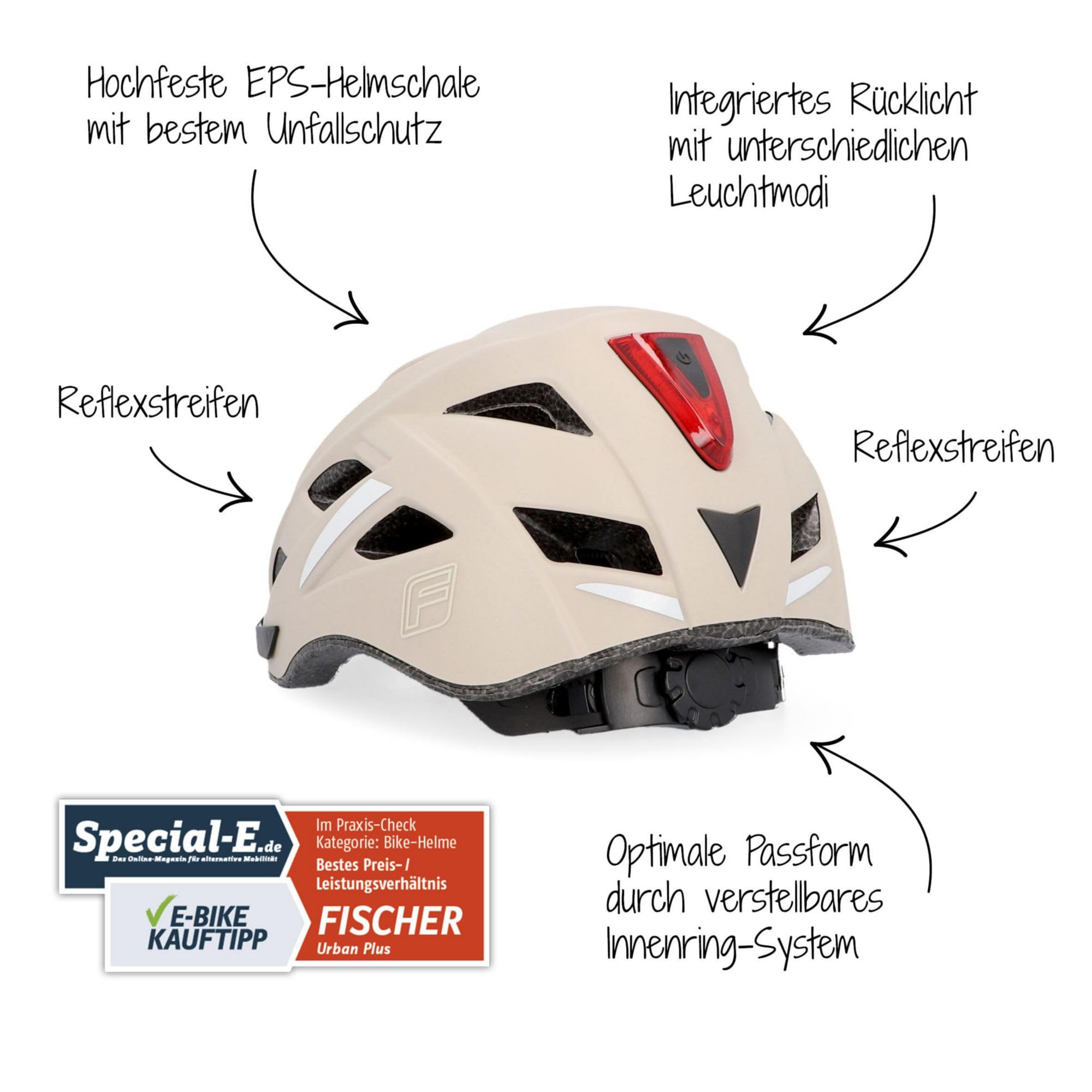 Fischer Urban Plus kask rowerowy, kask rowerowy, z wbudowanym tylnym światłem LED, dla kobiet i mężczyzn