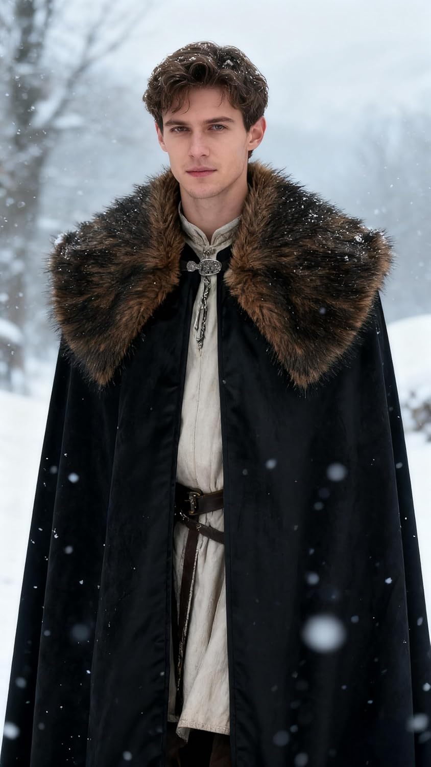 Renaissance Faux Fur Collar Cloak Medieval Vintage Cape Viking Cape King Lord Cosplay Cloak