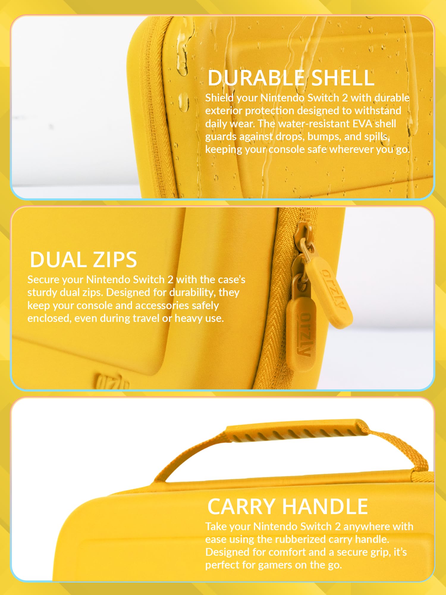 Orzly Custodia per Nintendo Switch 2, custodia protettiva da viaggio con pad per lo schermo, schede di gioco e slot MicroSD con tasche per gli accessori della console