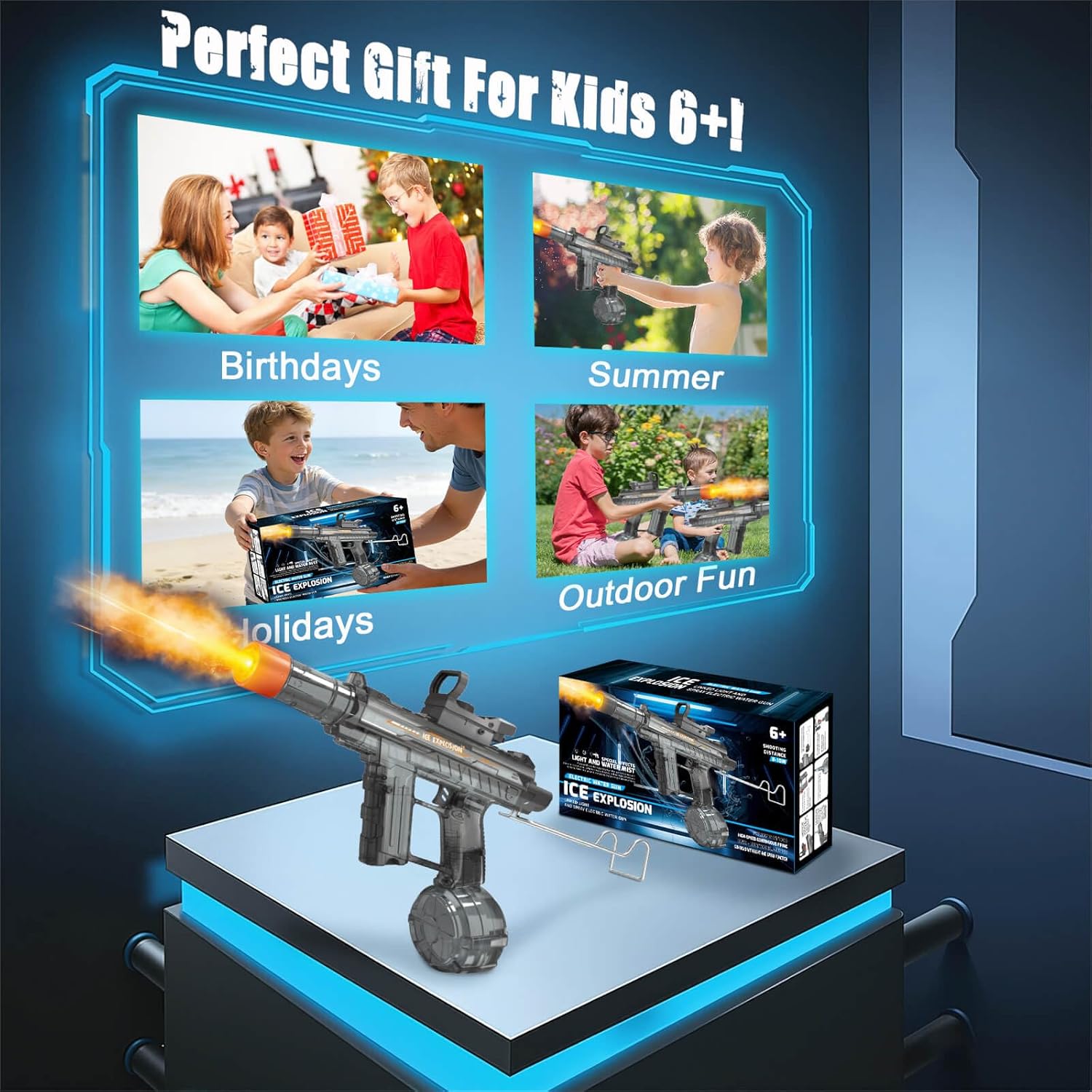 Dolanus Electric Water Blaster Toy for Kids & Adults - Light, Long Range, Automatic, Toys for Kids Ages 8-12, Outdoor Summer Pool Toys- Gifts for Boys Girls(Grey)