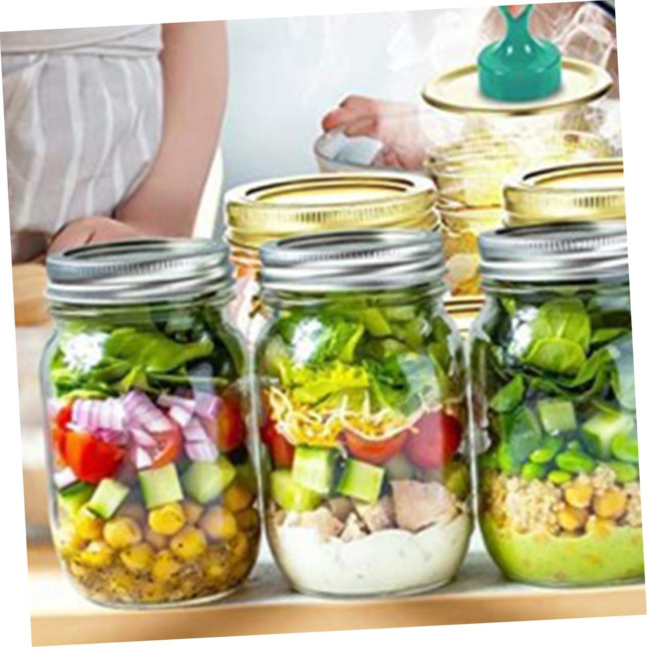 Cabilock 500ml Mason Jars Wide Mouth 6 Pieces Glass Canning Bottles Leakproof Lids for Honey Syrup