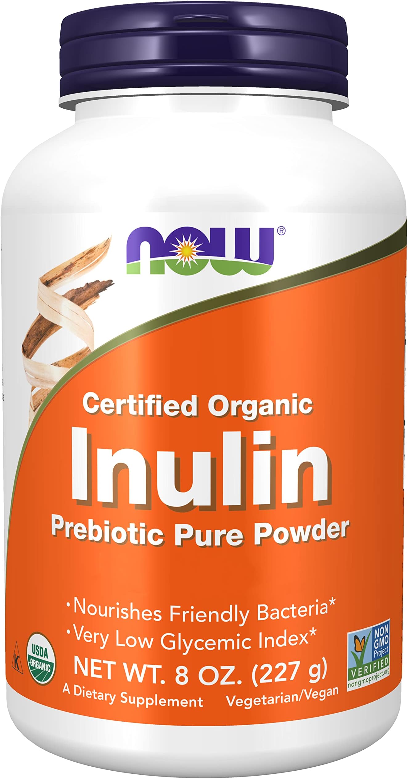 Now Foods, Certified Organic Inulin, High Dose, 227g Vegan Powder, Lab-Tested, Soy Free, Gluten Free, Non GMO, Vegetarian