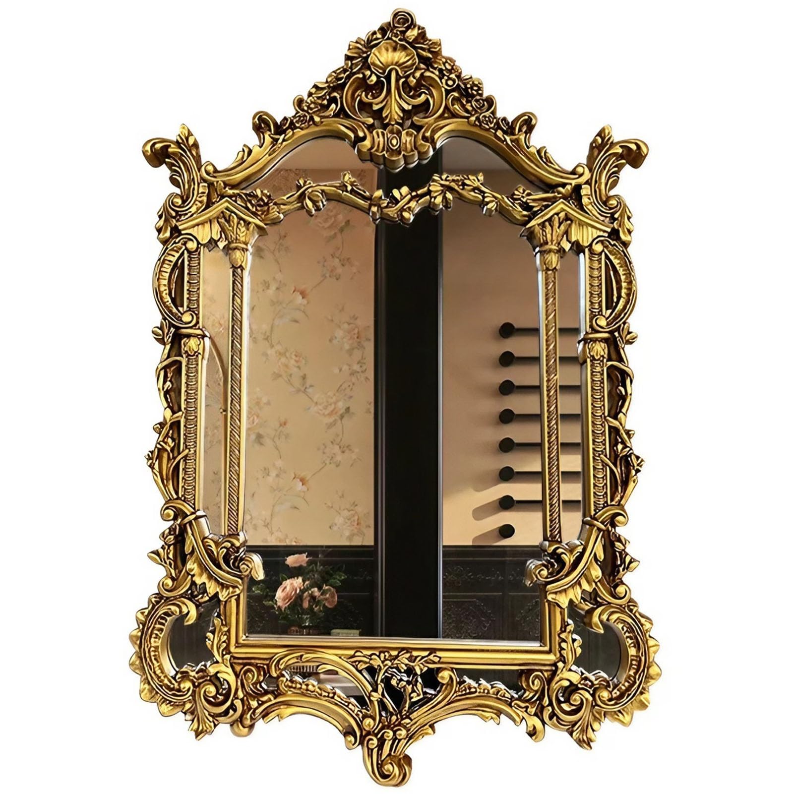 Espejo Vintage Dorado de 50 × 33 Pulgadas, Espejo Barroco Antiguo Grande, decoración de Pared Tradicional para Sala de Estar, baño, Dormitorio y Chimenea.