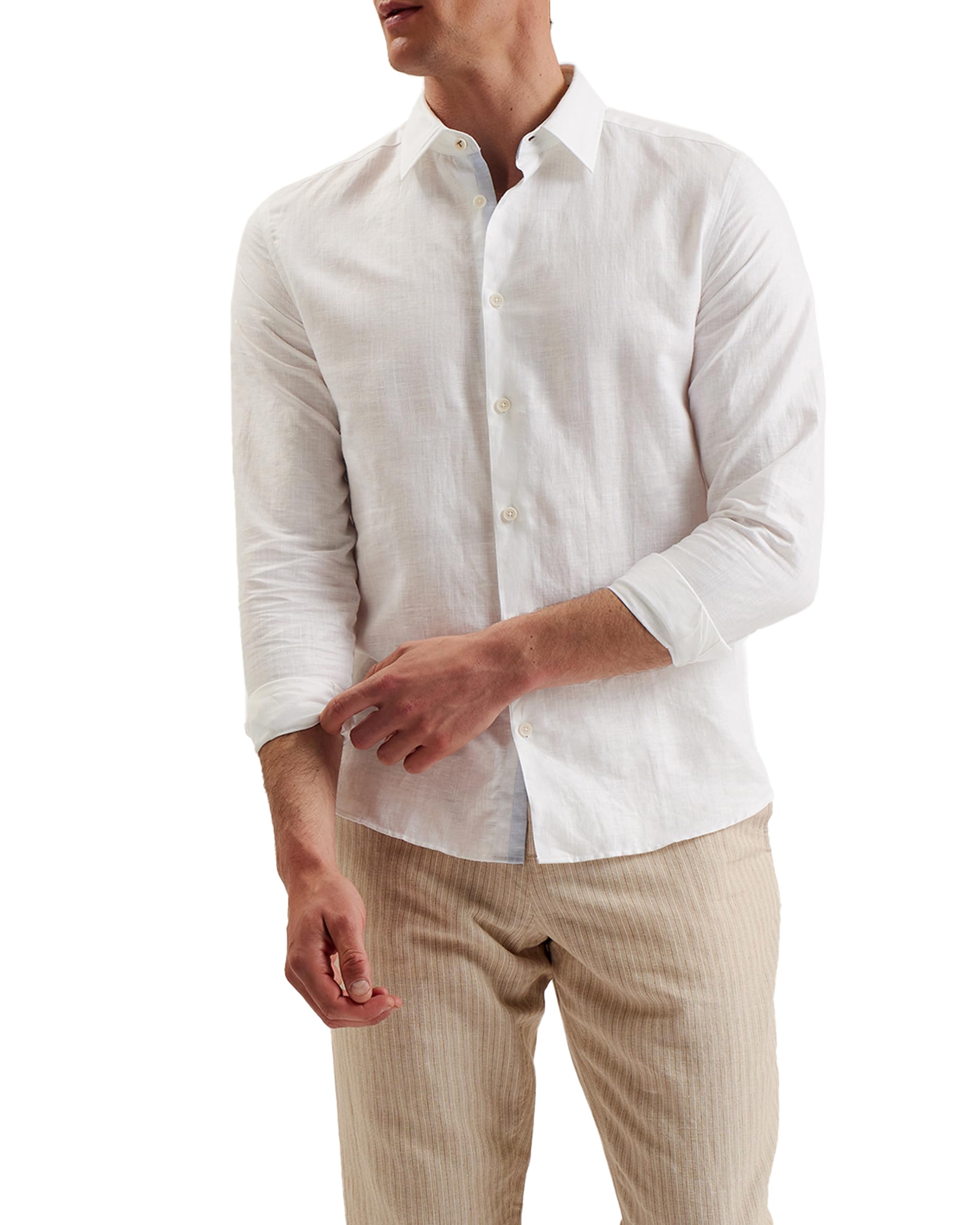 Ted Baker Romeos-LS Linen Shirt Camisa Hombre (Pack de 1)