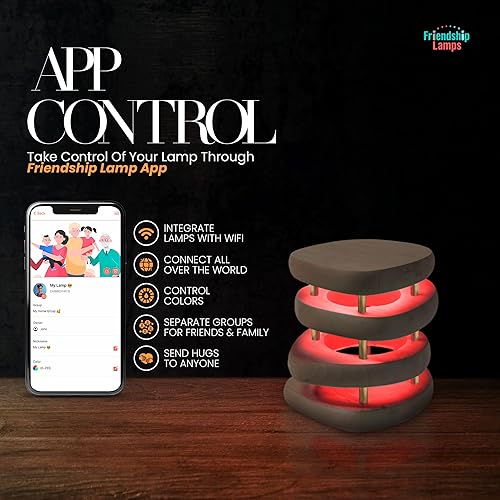 Vista 35 de Friendship Lamp® by Filimin Mid-Century Knotty Alder Wood Design - Wi-Fi Touch Lamp LED Light for Long-Distance, Connection, Relationship, Gift