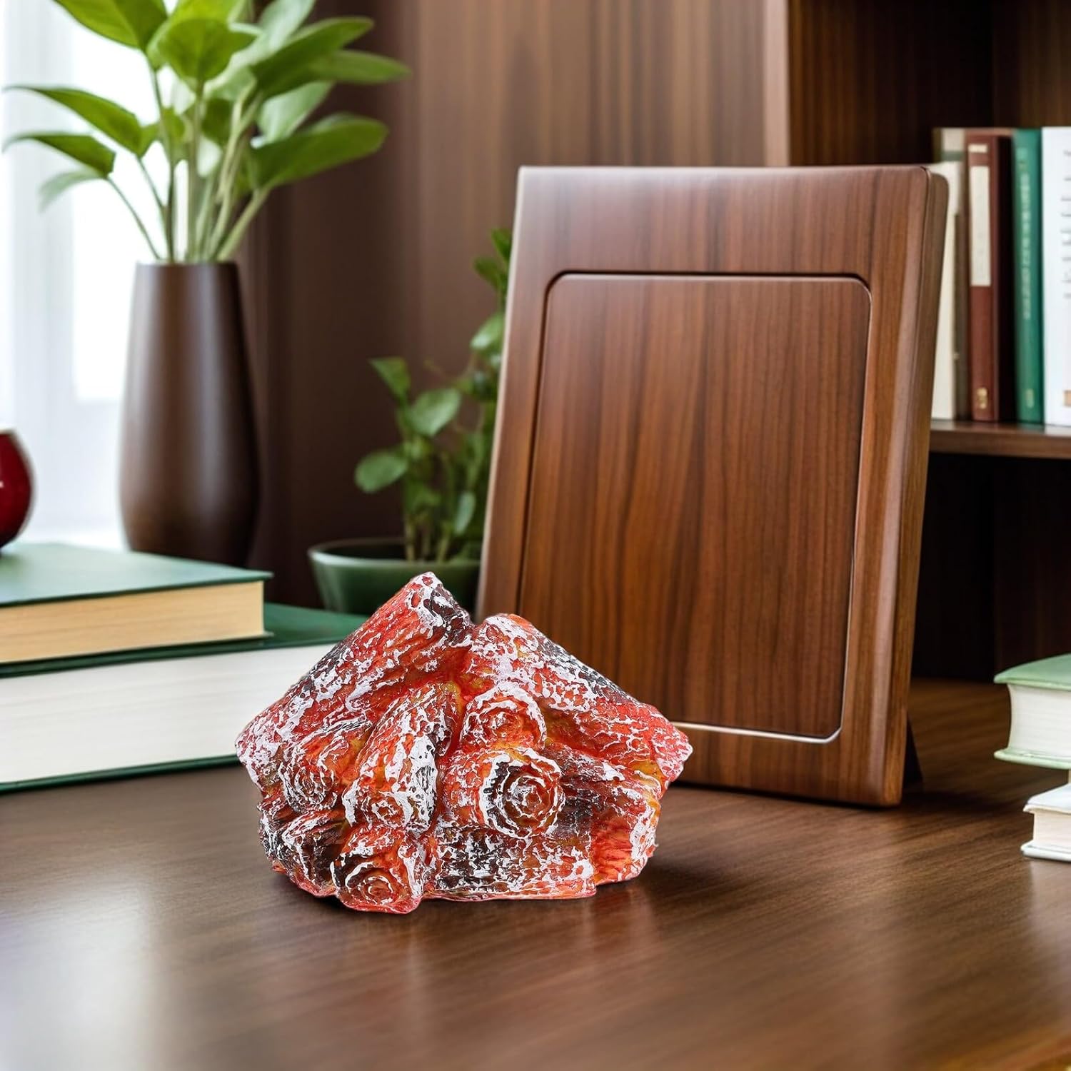 2pcs USB Powered LED Resin Faux Charcoal Campfire Lamps with Realistic Flame Effect, Ambient Mood Light for Indoor Décor, Nightstand Accent