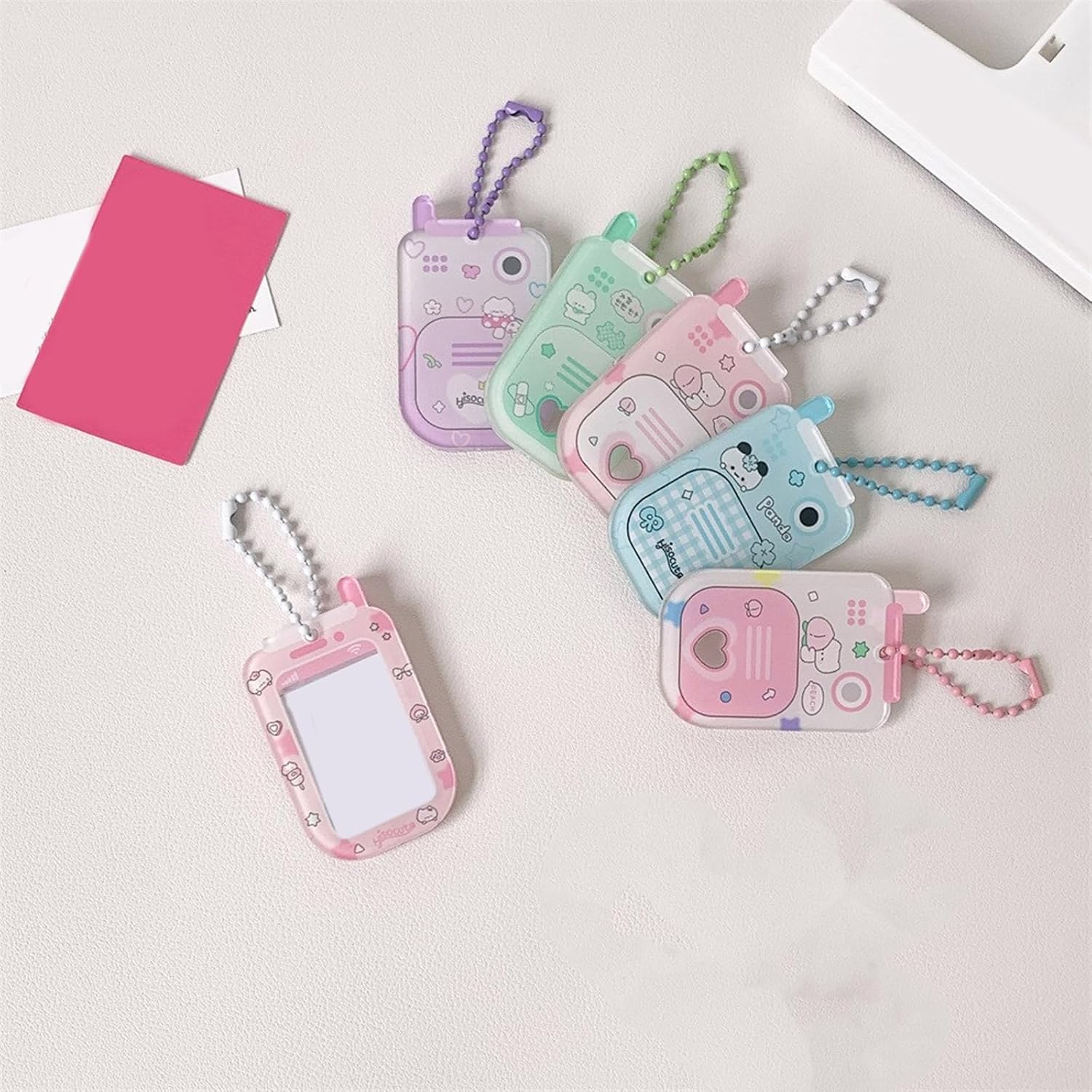 1Inch Acrylic Small Phone Shape Photocard Holder Clear Card Case Student Campus Idol Photo Sleeve with Chain Charm image 3