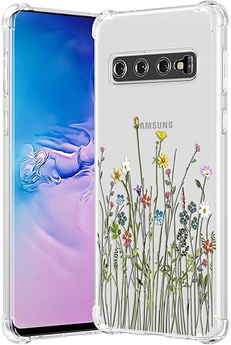 RALEAVO Funda protectora transparente de TPU suave con esquinas reforzadas, para Samsung Galaxy S10, diseño floral, delgada y bonita, para niñas y