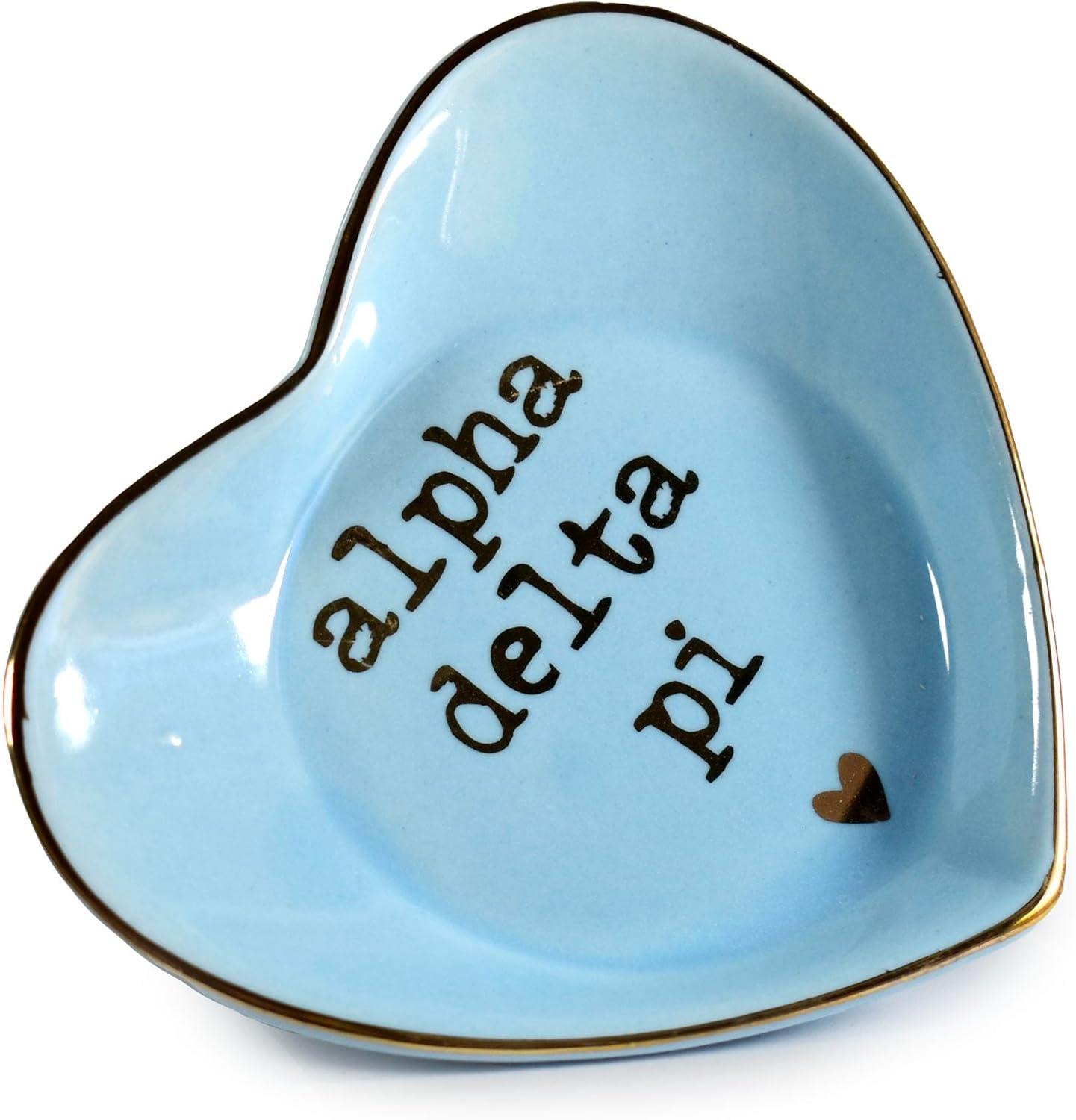 Sorority Shop Alpha Delta Pi Jewelry Dish - Heart-Shaped High-gloss finish Ceramic tray with Gold Detailing, Multi-Function Ceramic Ring Dish for Home or Office, Ideal for Jewelry and Keys