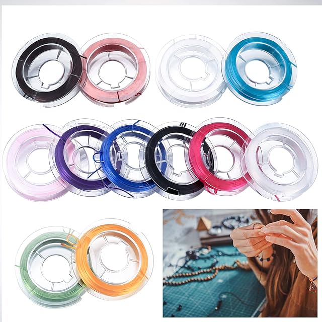 12 Rolls 12m Elastic String, Elastic Jewellery Thread, Crystal Elastic Beading Thread, Crystal Cords for Diy Crafting Bracelet Jewellery Making Sewing Threads String - 12 Colors