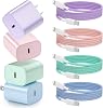 Cargador de teléfono de carga rápida, paquete de 4, bloque de cargador de pared USB C de 20W con cable 1