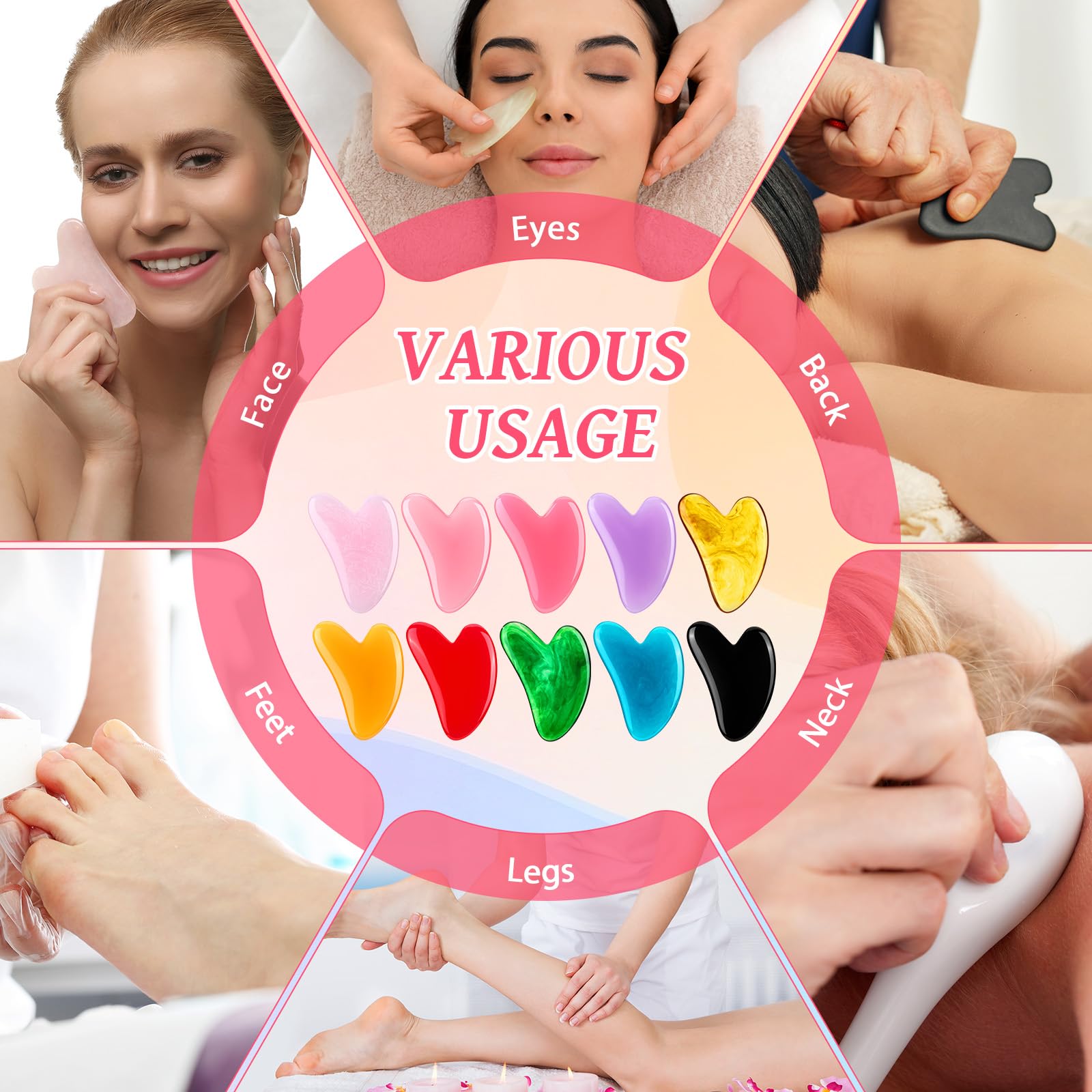 100 strumenti per il viso Gua Sha, in resina, strumento per massaggi Gua Sha, a forma di cuore, pietra guasha per viso, corpo, collo e occhi, spa, agopuntura, regalo per la cura della pelle