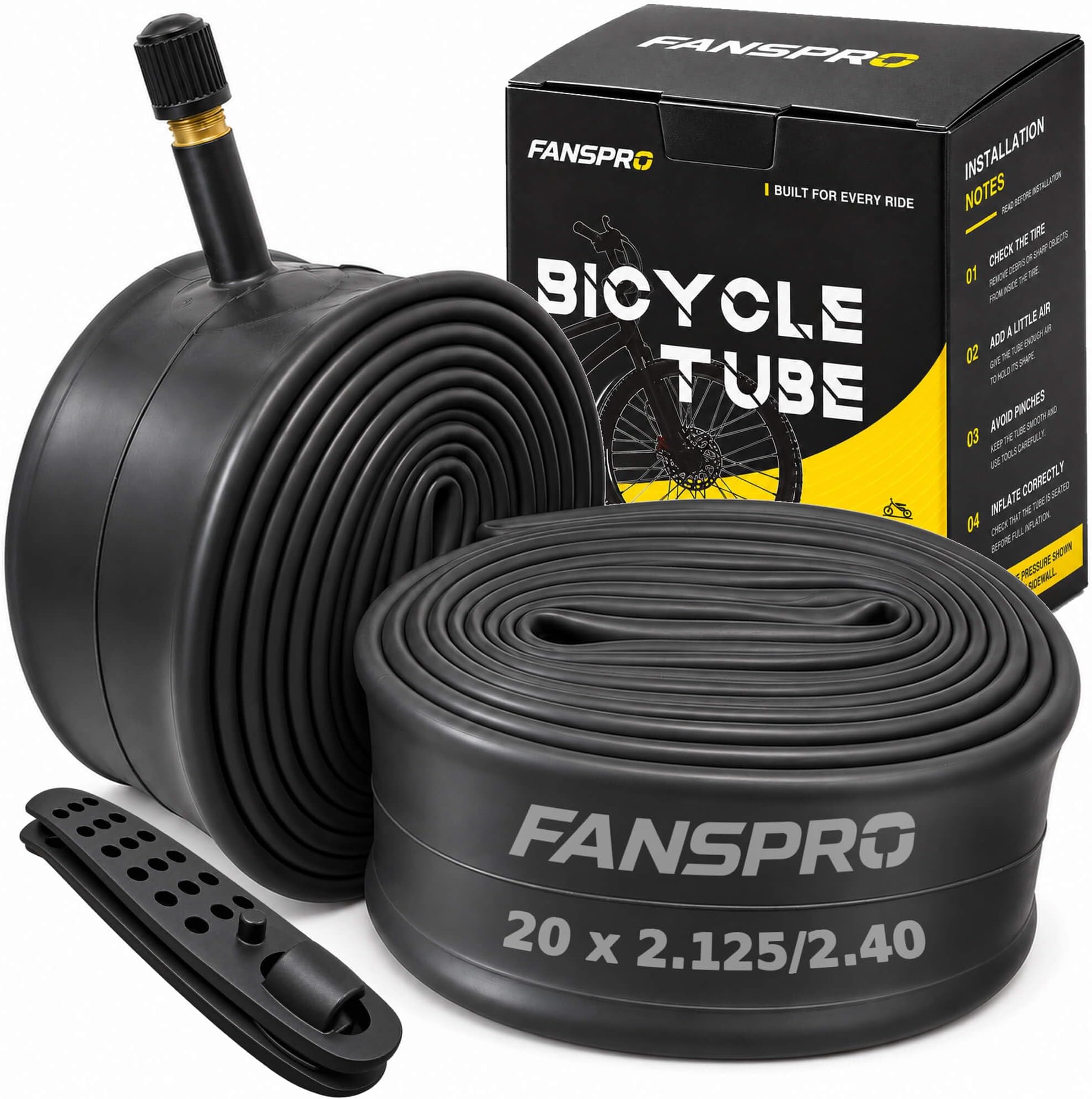 FANSPRO 20 Inch Bike Tubes 20 x 2.125, 2.25, 2.30, 2.35, 2.40, 2 Pack