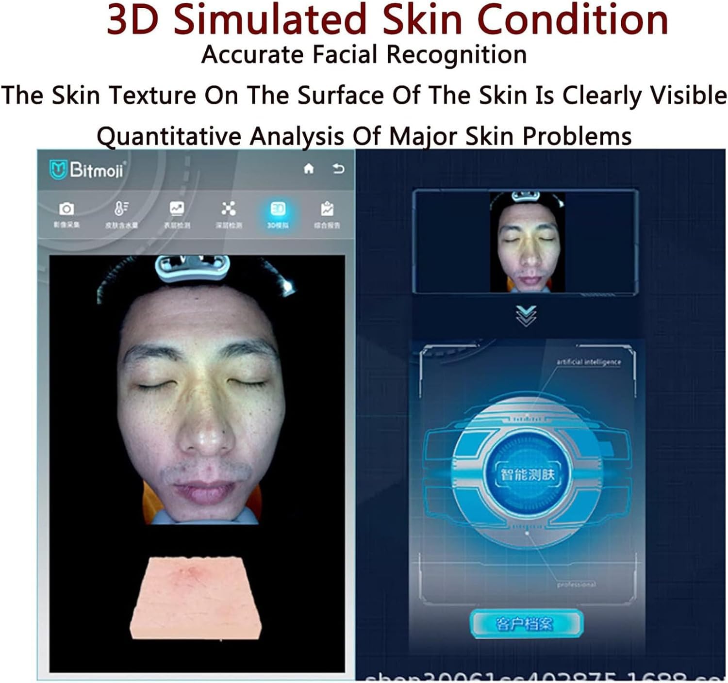 MObyat Analizador Piel 3D, Analizador Humedad Facial Pantalla LCD, 38 Millones Píxeles Alta Definición/8 Espectros/5 Dimensiones/14 Indicadores/Almacenamiento Ilimitado/detección Rápida 10 S