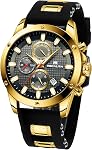 MEGALITH Mens Watch Military Sports: Chronograph Silicone Strap Wrist Watches for Men Black - Waterproof Large Face Fashion Casual Date Watch