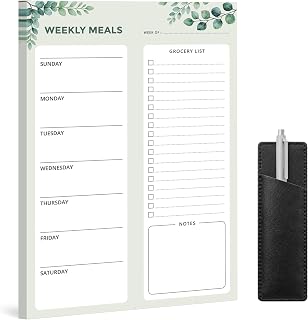 2‑in‑1 Magnetic Weekly Meal Planner Fridge & Grocery List Notepad | 7"x 10", 60 Undated Tear‑Off Sheets for Family Meal Prep, Built-In Magnetic Pen Holder, Green Foliage