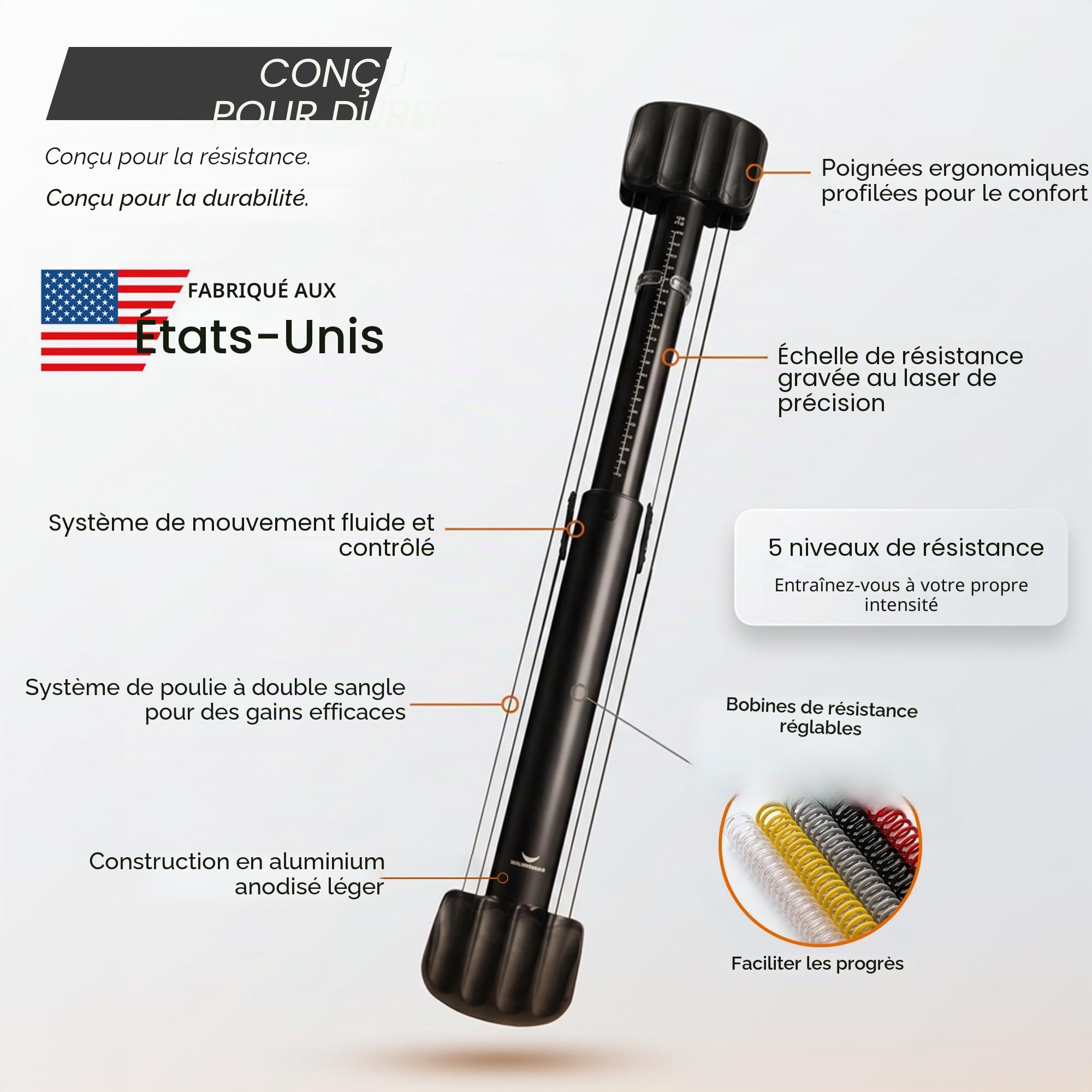 Bullworker X5 Pro 70cm Appareil d'exercice isométrique, entraîneur de Gym Portable à Domicile avec avec résistance Variable, entraînement du Haut du Corps, Poitrine, Bras, Dos, épaules et abdominaux