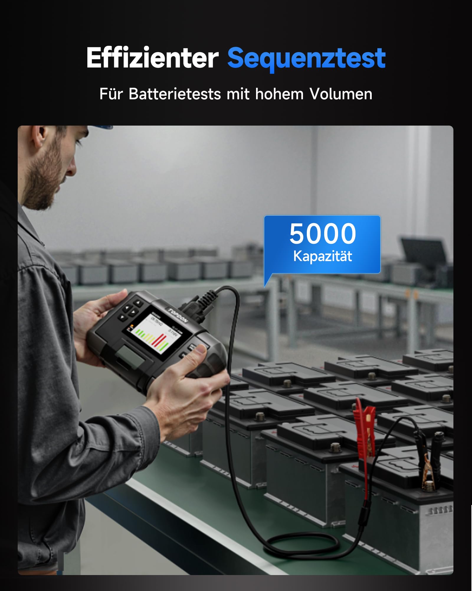 TOPDON Batterietester kfz BT600 Plus, Autobatterie Tester für 6V/12V/24V | 12V/24V Start-, Lade- und Systemtests, Widerstands- und Sequenztests, 3,5" Display mit integriertem Akku und Drucker