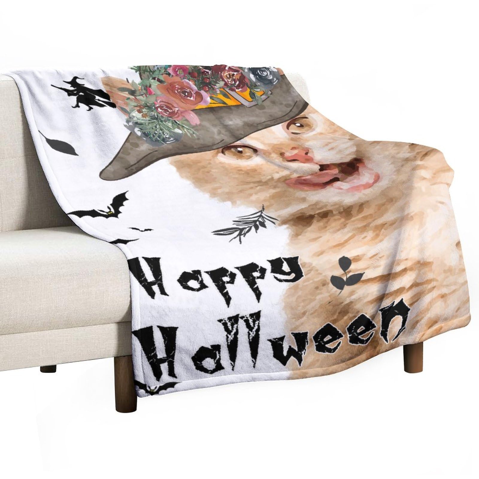 Couverture chat noir et fantôme mignon : cadeau parfait pour lit d'enfant