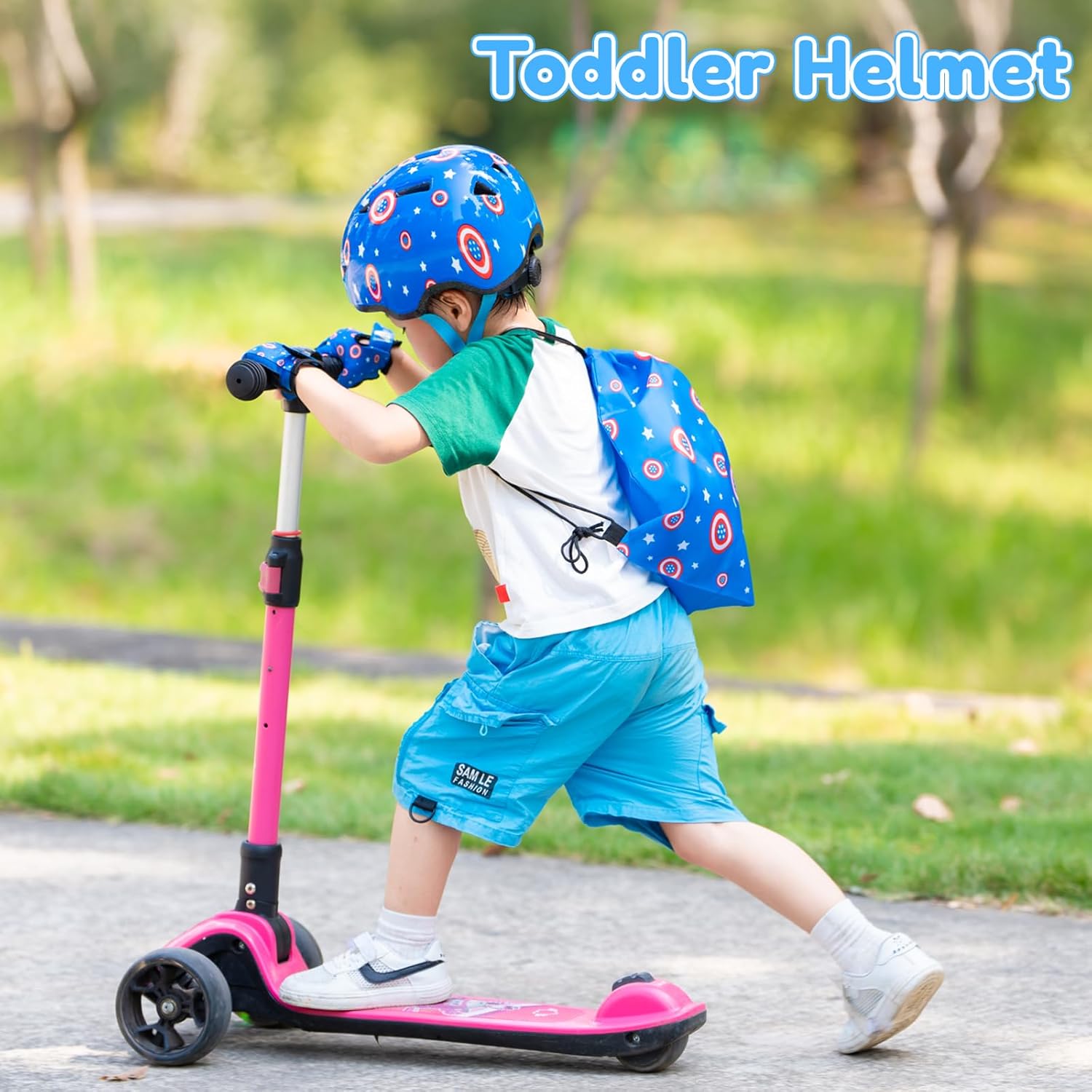 Toddler Bike Helmet with Gloves and Backpack Set, 3 Sizes for Baby Infant to Kids Ages 1-3 3-5 5-8+, Adjustable Boys Girls Bike Helmet for Bicycle/Scooter/Skateboard/Roller Skate