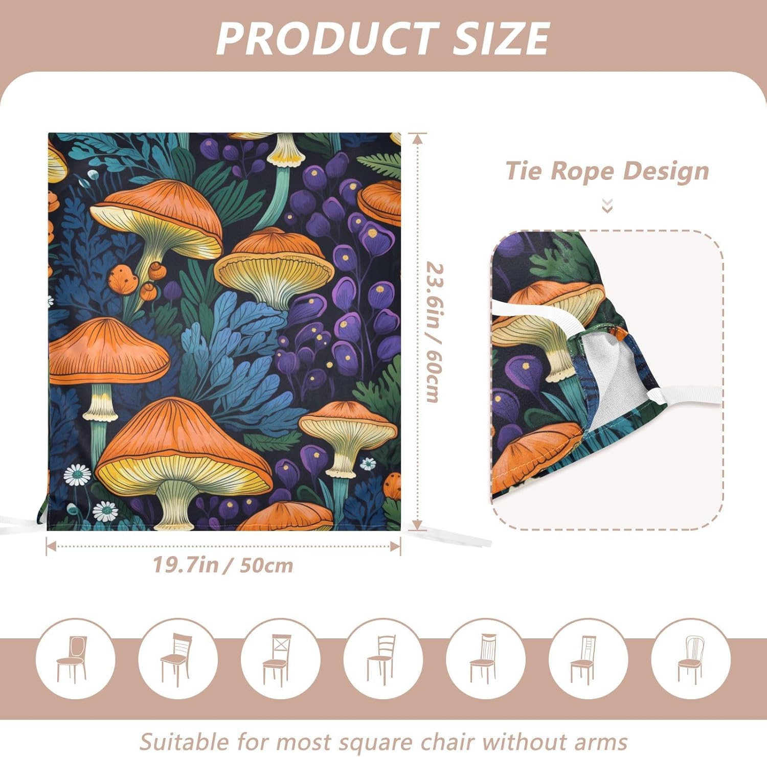 ALAZA Mushroom Floral Chair Back Cover Set of 6, Washable Reusable Removable Chair Slipcovers Decorative Chair Cover for Home Kitchen Wedding Party