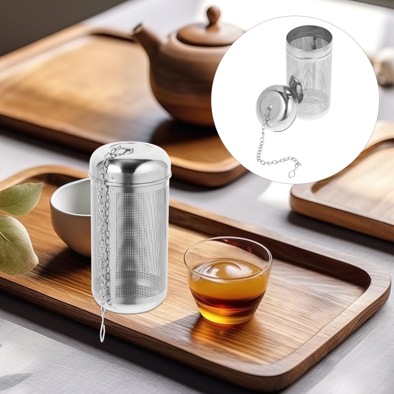 Stainless Steel Tea Infuser Ball with Fine Mesh Filter Reusable Loose Leaf Tea Strainer and Kitchen Seasoning Filter Portable Steeper for Home and Office 4.33X1.96X1.96In