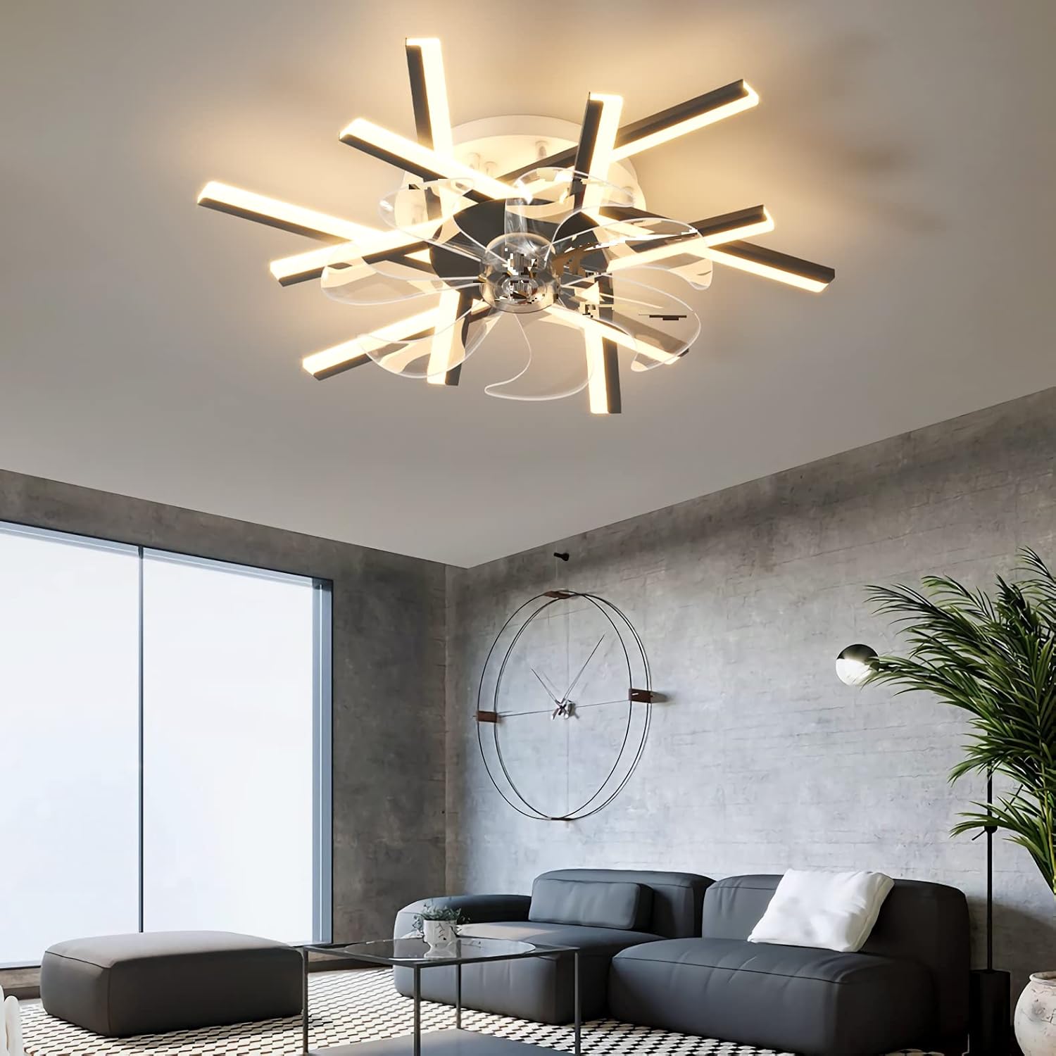 YUEGOO Ceiling Fans with Lamps,100Cm Large Ceiling Fan with Light and Remote Control Reversible Winter and Summer Function 6 Speed Fan Light Led Dimmable Ceiling Fan for Living Room Bedroom/Black/a