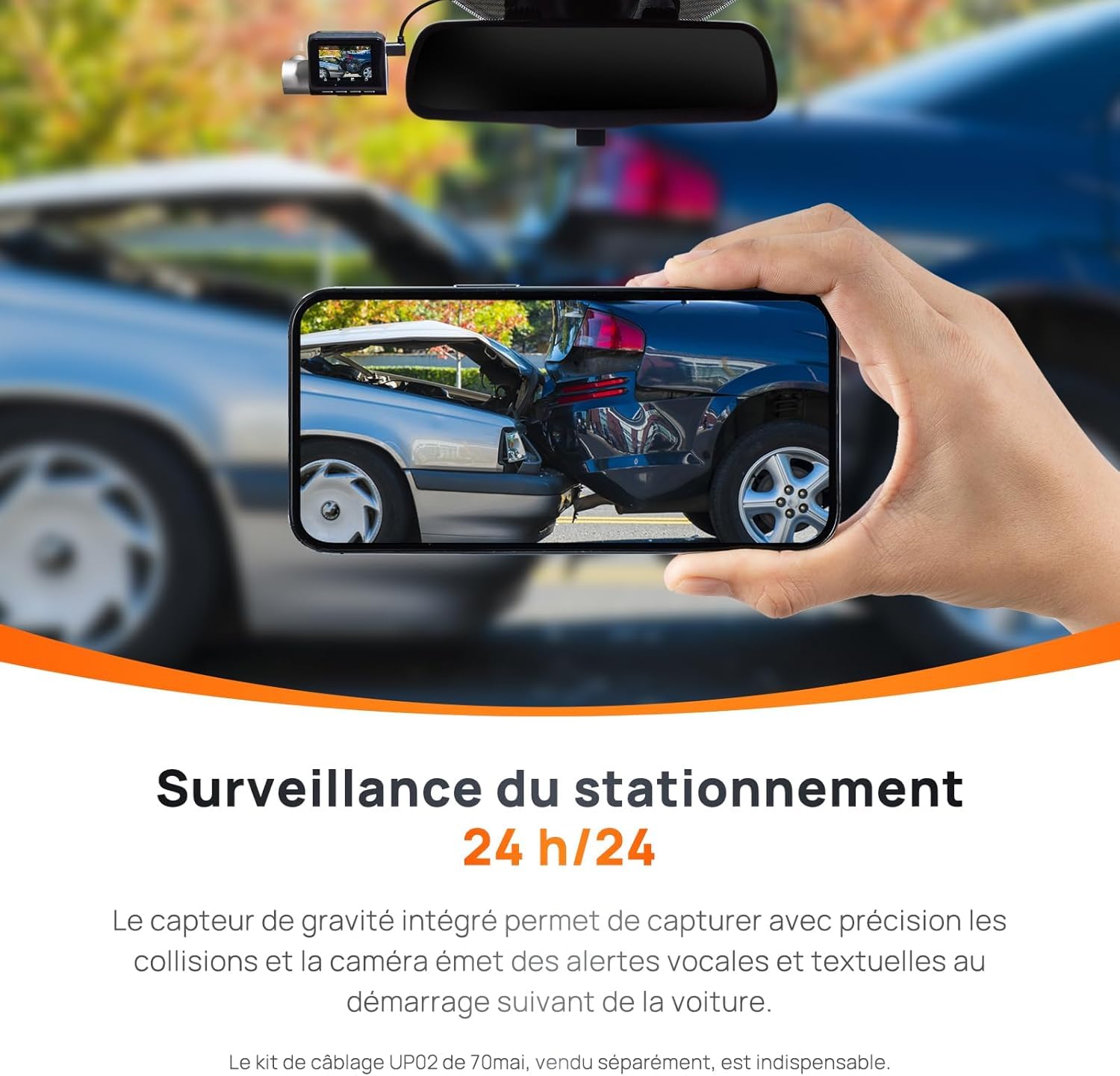 70mai 2.7K Dashcam Voiture Avant Arriere A500S Full HD Dash Cam Camera Voiture 1944P+1080P avec GPS Voiture et WiFi Intégrés, Enregistrement en Boucle, Mode Parking 24H et ADAS, Contrôle Via App