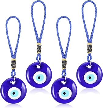 Nogeqi 4PCS Evil Eye Charm Hanging Pendant for Good Luck Protection, Blue Evil Eye Car Charm Decor Car Accessories with Ropes for Window Door Wall Home and Office Decoration