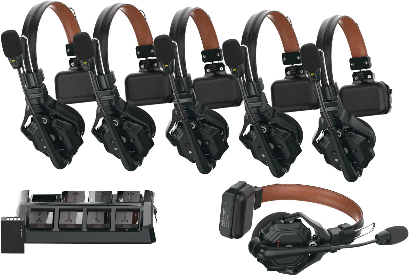 Hollyland Solidcom C1 Pro Wireless Intercom Headset System ENC Noise Cancellation Full Duplex 6-Person 1100ft Team Communication with PTT Mute Single Ear headset for Church Drone TV Film Production
