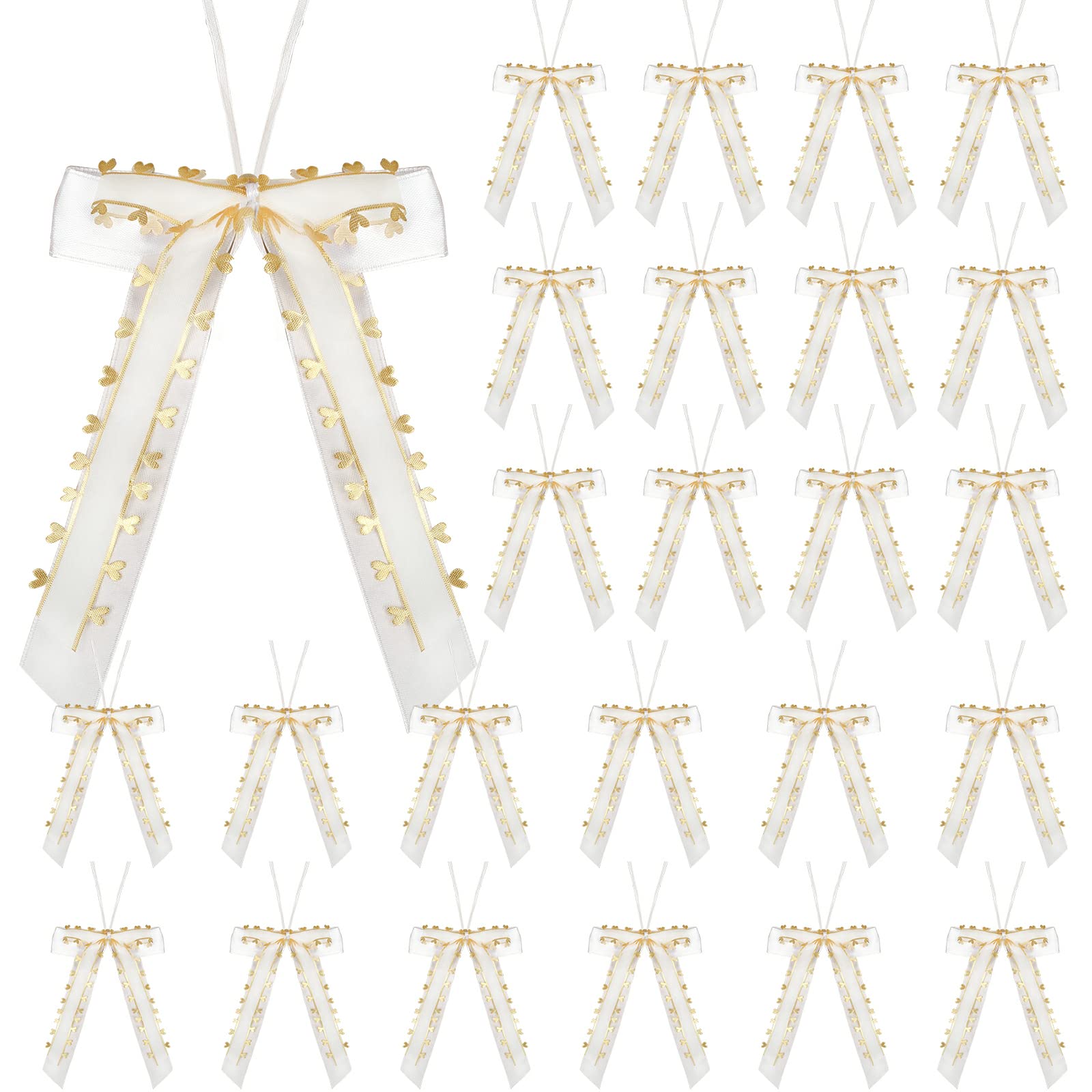 Lazos Blancos Para Decoración – Pack De 25 Unidades, 12x20 Cm, Poliéster, Reutilizables Para Bodas, Fiestas O Coches