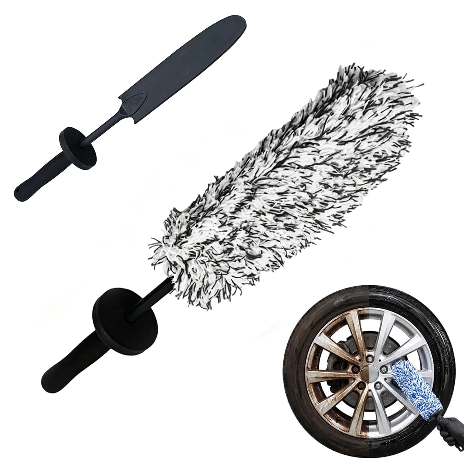 Lztet Black Wheel Barrel Brush Large,Long Handle Microfiber Wheel Cleaner Brush,Non-Scratch Highly Absorbent Rim And Tire Duster,Reusable,Multipurpose Car Detailing Duster,Ergonomic Handle For Car Detailing(